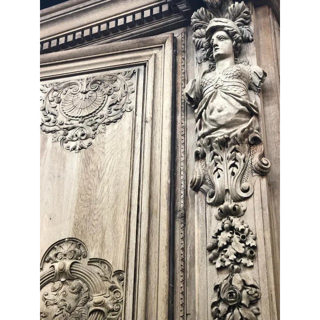 Mid 19th Century 19th Century Monumental French Renaissance Figural Carved Oak Bookcase For Sale - Image 5 of 12