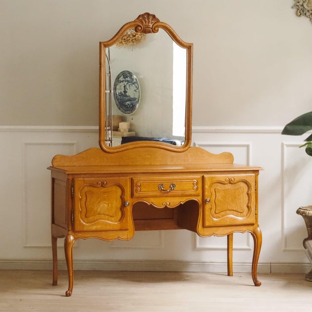 French Dressing Table with Mirror in Oak For Sale - Image 9 of 10
