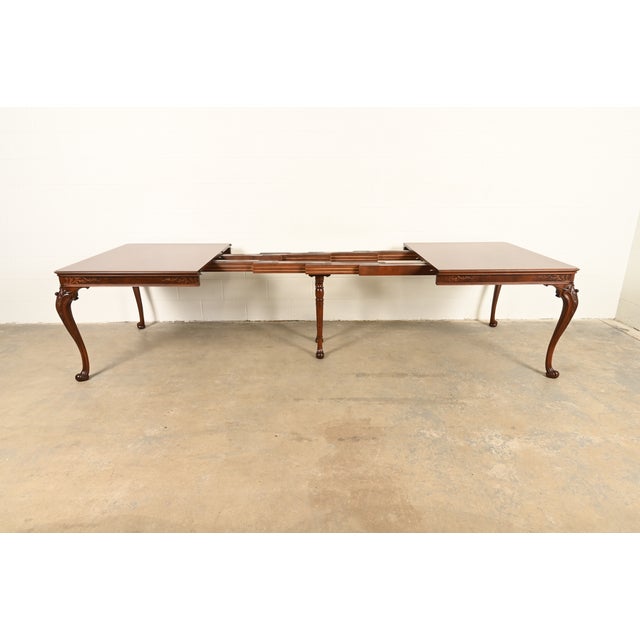 Romweber Style Georgian Walnut and Burl Wood Extension Dining Table, Newly Refinished For Sale In South Bend - Image 6 of 17