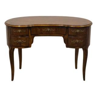 Henredon Furniture Banded Walnut Traditional Style 44" Kidney Desk For Sale