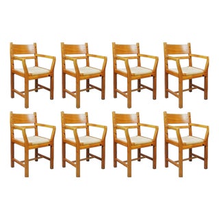 Danish Pine Dining Chairs with Rope Seat, 1980s, Set of 8 For Sale