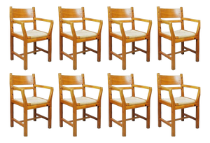 Danish Pine Dining Chairs with Rope Seat, 1980s, Set of 8