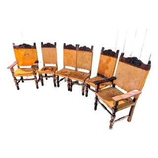 Set of 6 Vintage Spanish Revival Dining Chairs (4 Side, 2 Captain’s)-Project Set For Sale