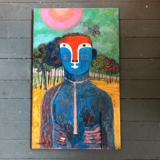 1970s Original Vintage E.J.Hartmann Pop Portrait Painting Signed 1970’s For Sale - Image 5 of 5