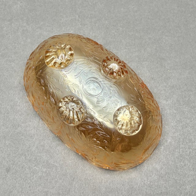 Orange Vintage Jeannette Glass “Floragold Louisa” Marigold Carnival Glass Footed Candy Dish For Sale - Image 8 of 8