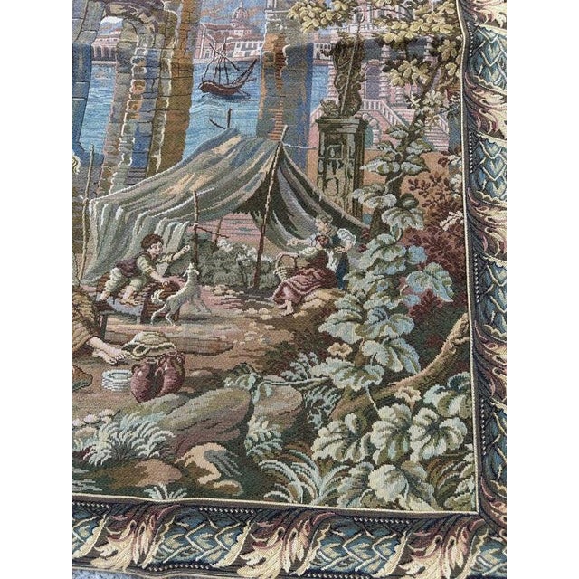 Vintage French Style Jacquard Port of Venice Tapestry in the style of Aubusson, 1970s For Sale - Image 11 of 18