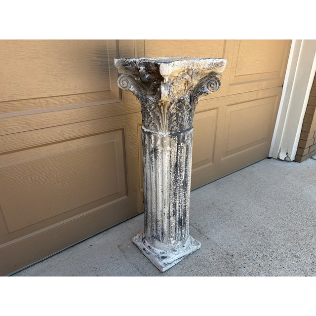 Weathered Neoclassical Cast-Concrete Corinthian Garden Pedestal For Sale - Image 12 of 16