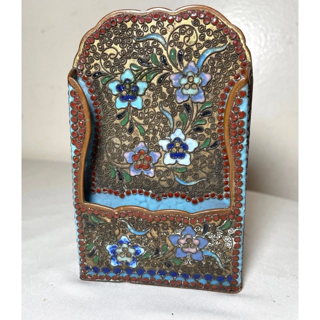 Rare Antique 1800's Handmade Russian Enamel Bronze Champleve Card Stand Holder For Sale In New York - Image 6 of 11