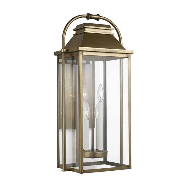 Sean Lavin by Visual Comfort Studio Wellsworth Large Lantern, Painted Distressed Brass For Sale - Image 4 of 5