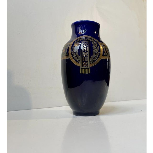 Blue Neo-Classical French Cobalt Blue Majolica Vase from Sarreguemines, 1920s For Sale - Image 8 of 8