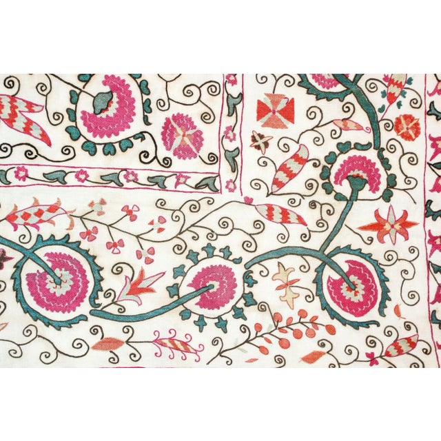 19th C. Suzani Bukhara Uzbekistan Antique Embroidered Islamic Art Textile Susani For Sale - Image 9 of 13