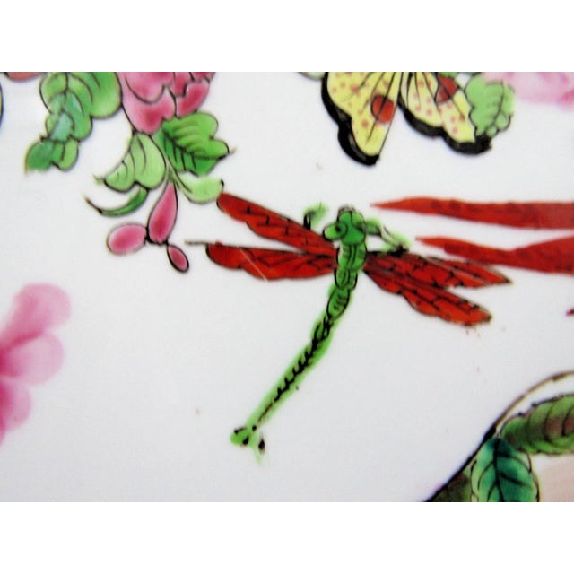 19th Century Famille Rose Canton Bowl or Plate With Butterfly Border and Insects For Sale - Image 9 of 12