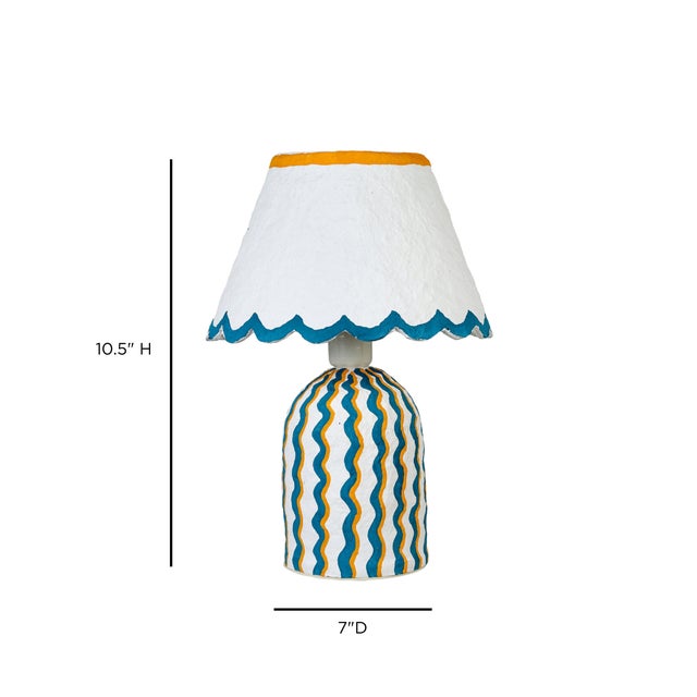 2020s Blum Scalloped Squiggle Cotton Mache Table Lamp, Blue/Yellow For Sale - Image 5 of 6