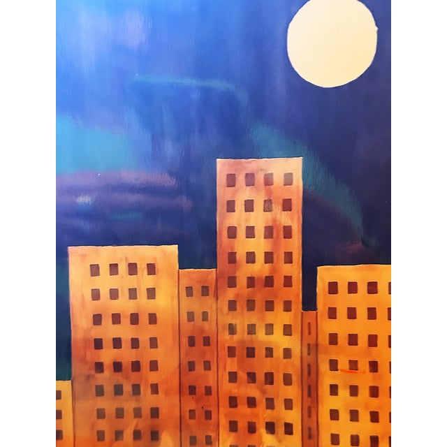 Paper Set of Three Limited-Edition Late 20th-Century Modern/Abstract Signed Prints of City Buildings Under Moon For Sale - Image 7 of 9