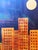 Paper Set of Three Limited-Edition Late 20th-Century Modern/Abstract Signed Prints of City Buildings Under Moon For Sale - Image 7 of 9
