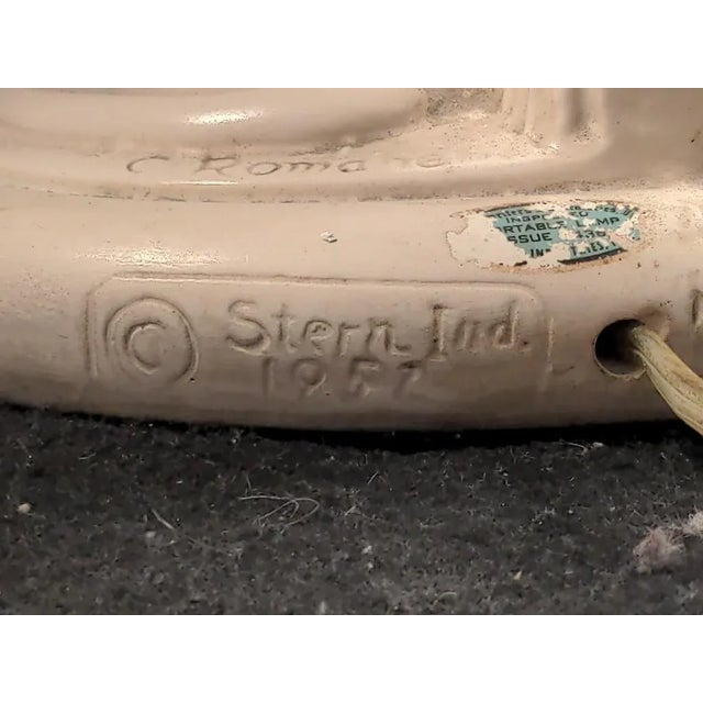 Pair 1952 Signed C. Romanelli/Stern Ind. Polynesian Male & Female Figural Lamps W/ Shades For Sale - Image 11 of 13