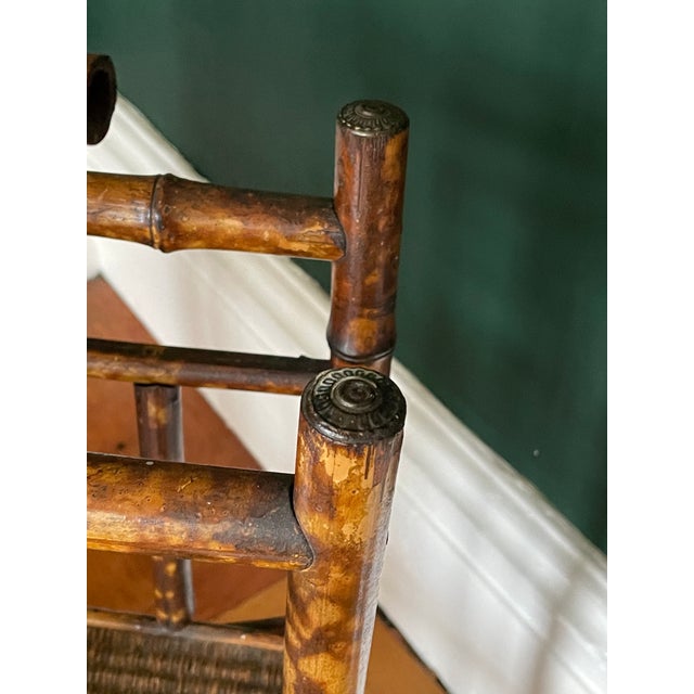 Early 19th Century Aesthetic Movement Scorched Bamboo and Grasscloth British Colonial Two Tier Magazine Rack For Sale - Image 4 of 12