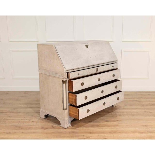 19th-Century Swedish Bureau With Carved Columns And Blue-Painted Interior For Sale - Image 12 of 13