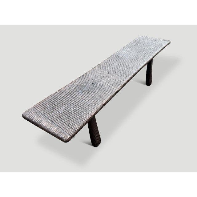 Andrianna Shamaris Impressive Minimalist Hand Carved Teak Wood Bench For Sale - Image 14 of 18