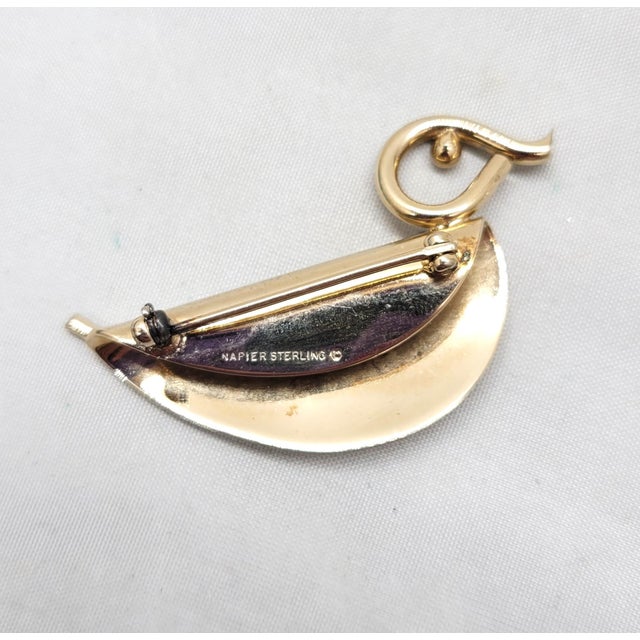 1950s Vintage Signed Napier Modernist Goldtone Duck Brooch For Sale - Image 5 of 8