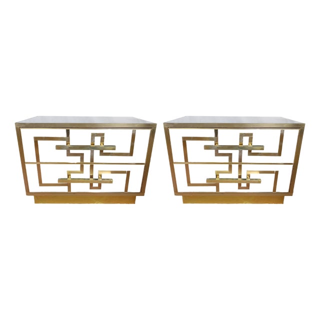 White Nightstands in Birch Wood with Brass Inlays from Justfurnituress SRL, Set of 2 For Sale