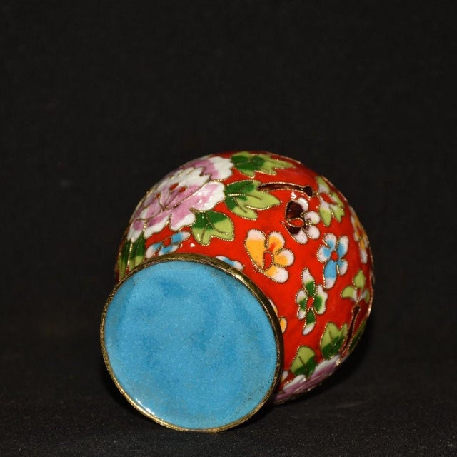 Chinese Vintage Chinese Cloisonné Enamel Ginger Jar With Peony Motif For Sale - Image 3 of 9