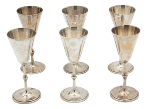 Tall Stemmed Goblets in Plain Silver, Set of 6