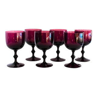 Set of 6 Carlo Moretti Amethyst Glass Goblets Stemware, 1960s For Sale