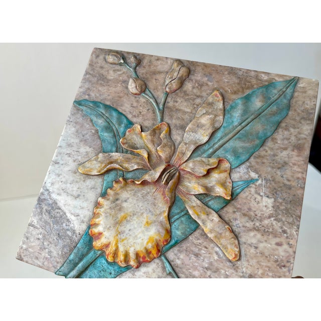 Brown Vintage Marble Trinket Box with Hand-Cut Flowers in Relief, 1980s For Sale - Image 8 of 12
