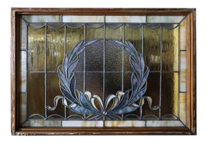 Stained Glass Window Antique - Wreath and Bow Design