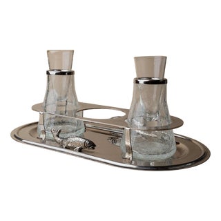 Mid-Century Silver-Plated Shot or Caviar Glasses with Tray, Italy, 1970s, Set of 4 For Sale