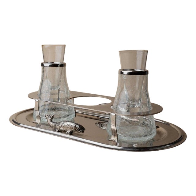 Mid-Century Silver-Plated Shot or Caviar Glasses with Tray, Italy, 1970s, Set of 4 For Sale