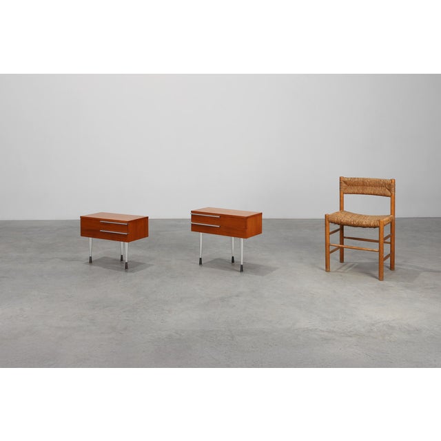 Mid-Century Modern Mid-Century Modern French Nightstands in Teal Veneer and Chrome, 1960s, Set of 2 For Sale - Image 3 of 13