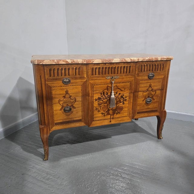 French Inlaid Commode Chest of Drawers, 1920 For Sale - Image 3 of 17