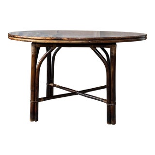 1950’s John Wisner for Ficks Reed Round Rattan Mid-Century Modern Laminate Dining Table For Sale