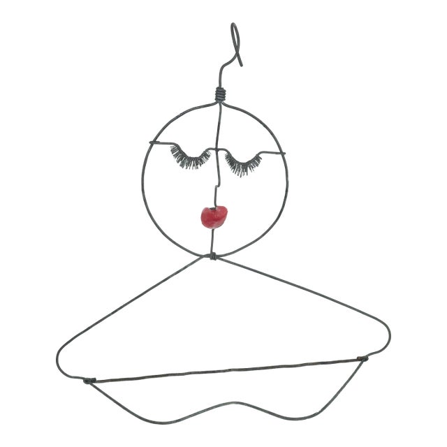 Artist Made Wire Lady Hanger With Wax Lips, 1980’s For Sale