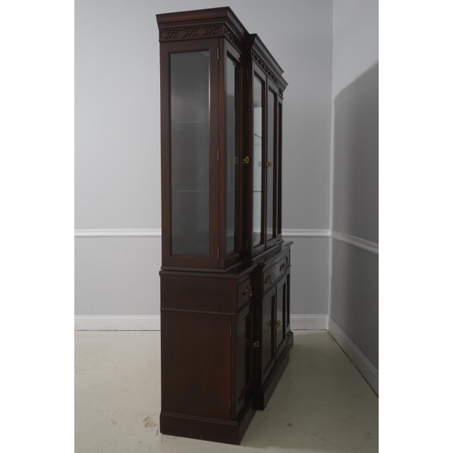 AGE Circa 2014 DETAILS Finish Number 96 Mahogany Adjustable Shelves Beveled Glass Dovetail Drawer Construction Fine Carved...