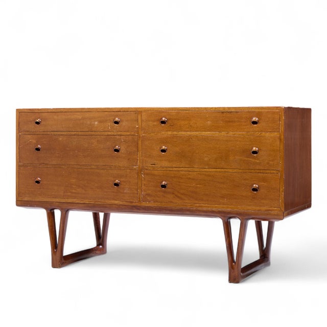 Mid-Century Modern Helge Vestergaard-Jensen for Peder Pedersen Mid Century Sculptural Danish Teak 6 Drawer Dresser For Sale - Image 3 of 9