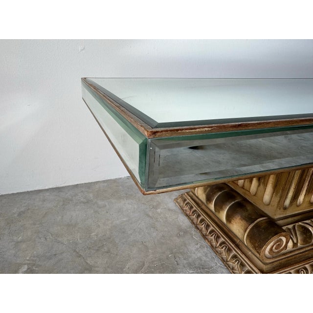 1960s Grosfeld House Hollywood Regency Carved Wood Column Base Rectangular Coffee Table For Sale - Image 5 of 12