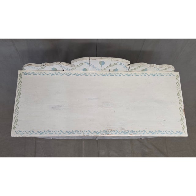 Antique Rustic Pine Two Door Sideboard Cabinet With Handpainted Lattice and Leaf Motif For Sale - Image 9 of 18