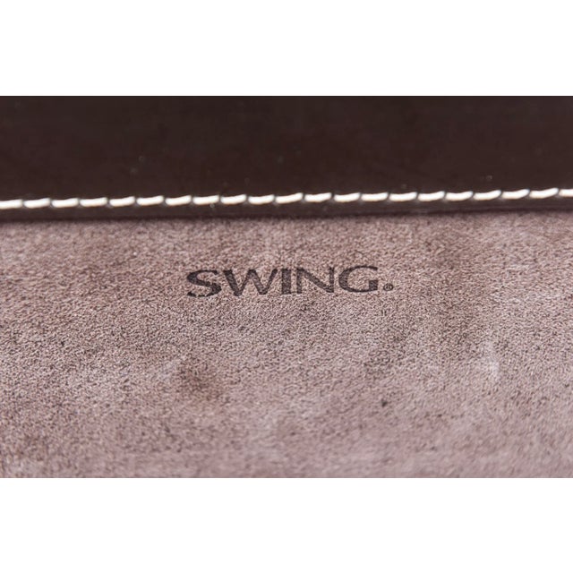 Modern Swing Brown Stiched Leather, Stainless Steel and Rubber Feet Magazine Stand For Sale - Image 12 of 12
