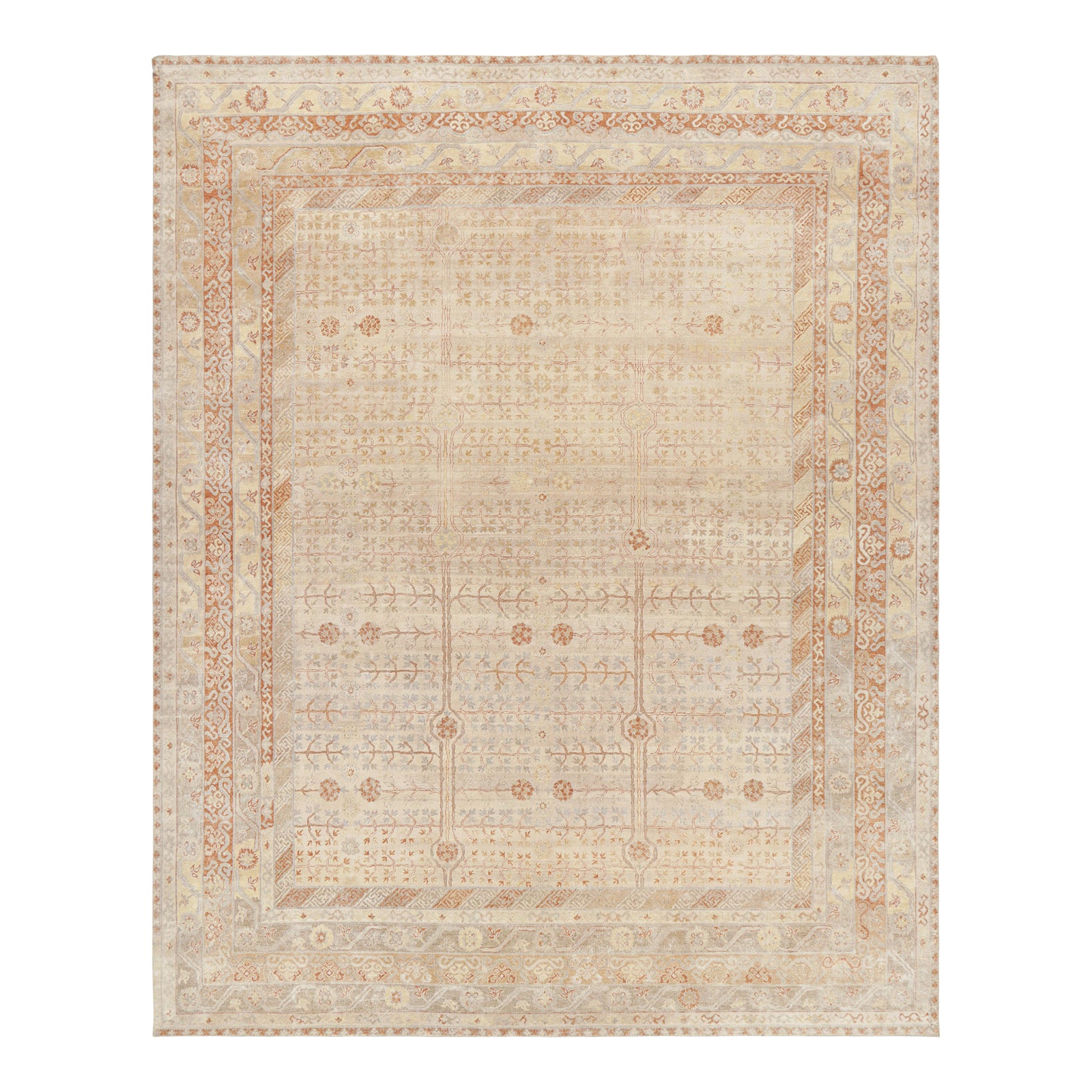 Rug & Kilim’s Modern Block Print Rug in Beige with Geometric-Floral ...