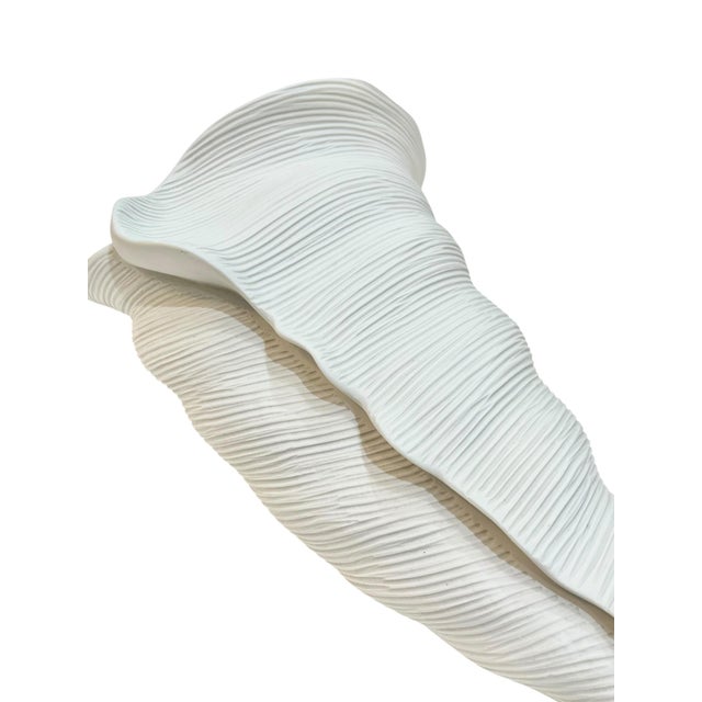 Ceramic Vintage Crate & Barrel Coastal Whelk Shell White Texturized Vase For Sale - Image 7 of 11