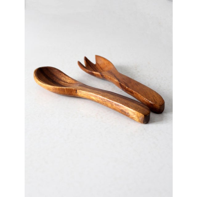 Mid-Century Modern Mid Century Wooden Serving Utensils Pair For Sale - Image 3 of 6