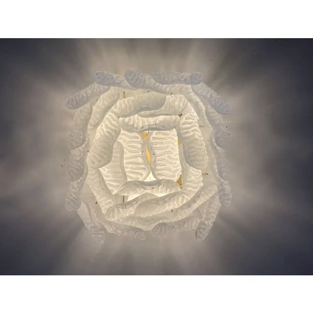 Mid-Century Modern Murano Ceiling Lamp – Frosted Carved Glass Leaves For Sale - Image 3 of 10