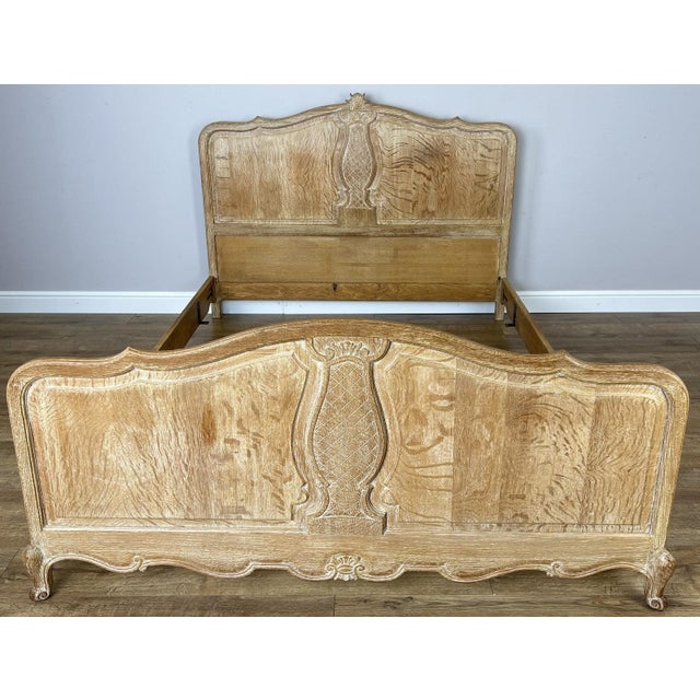 Vintage Louis XVI French Oak King Size Bed Frame with Carved Headboard For Sale - Image 13 of 13