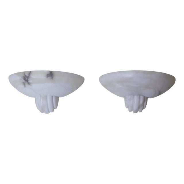 Art Deco Alabaster Wall Lights, France, 1980s, Set of 2 For Sale