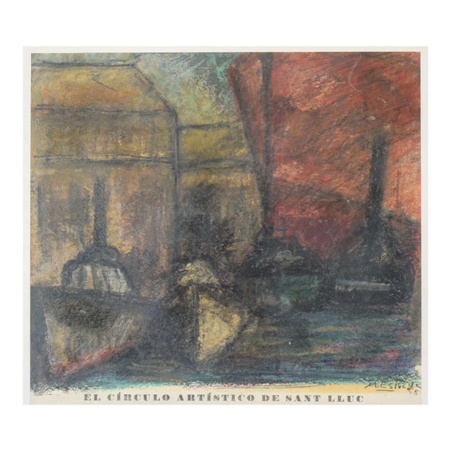 M. Estvade, El Círculo Artístico de Sant Lluc, Expressive Harbor Scene, 1958, Lithograph on Paper, Framed For Sale
