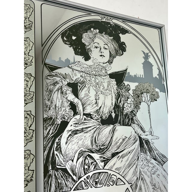 Vintage Art Nouveau Mirror with Christmas Noel Motif by Alphonse Mucha, 1960s For Sale - Image 13 of 16