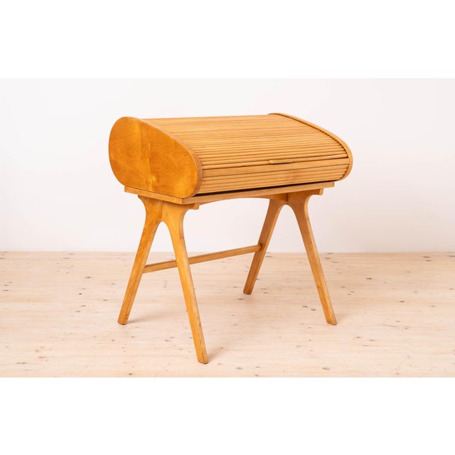 Mid-Century Modern Desk with Roll-Top in Maple Veneer, 1950s For Sale - Image 10 of 10